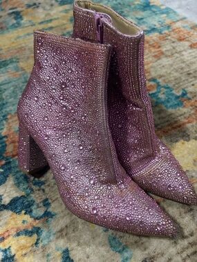 Betsey Johnson Pink Rhinestone Pointed Ankle Booties